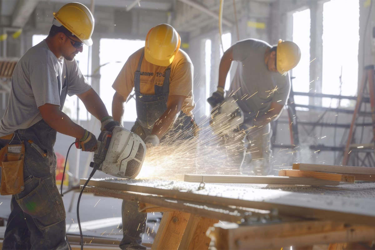 Construction team at work
